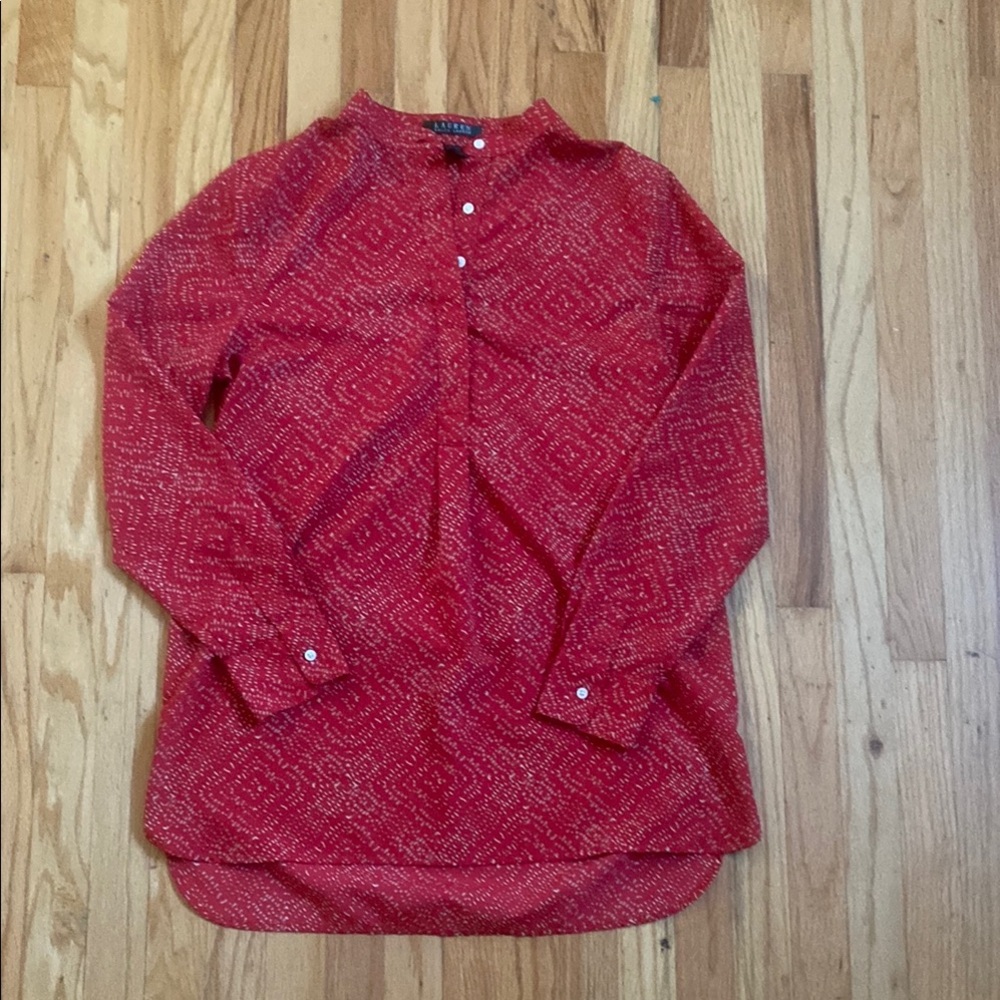 Ralph Lauren Red and Cream Tunic with Geometric Pattern